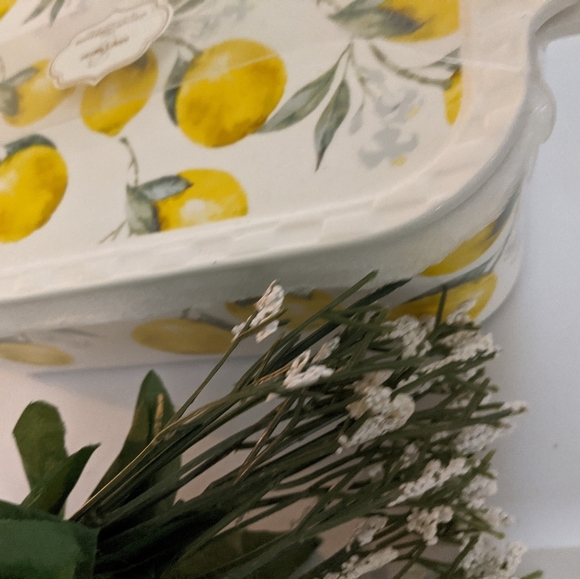 Lemon Print Porcelain 3 in 1  Covered Casserole Lidded Baker Dish New - Picture 2 of 8